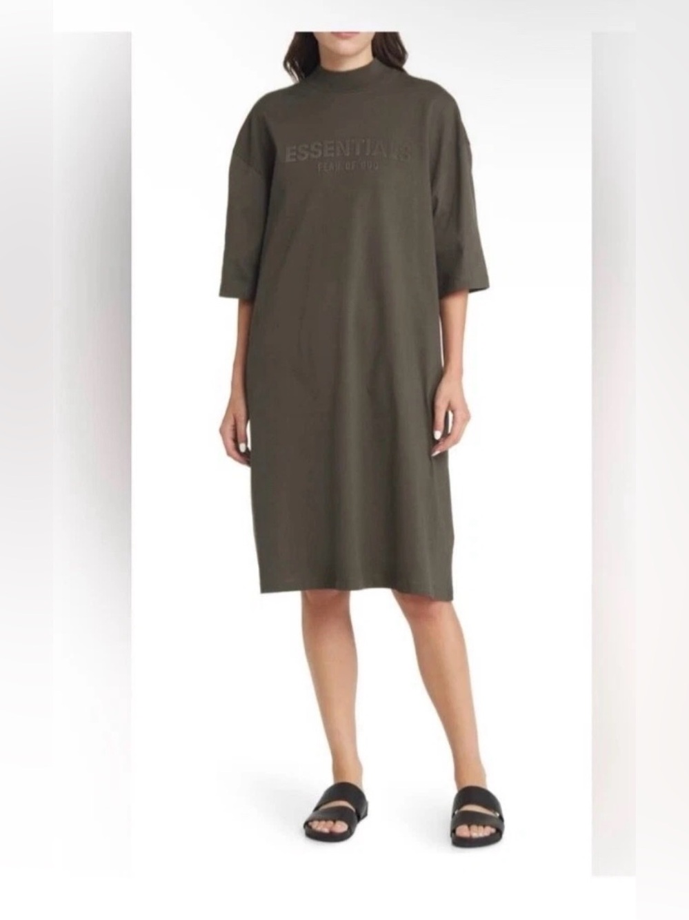 Essentials Fear of God Green Gray Oversized Boxy Cotton T-Shirt Dress Sz M NWT